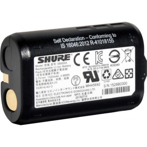  Shure SB900A Rechargeable Lithium-Ion Battery for use with Axient Digital (AD1/AD2), ULX-D, QLX-D, UR5, P3RA, P9R, and P10R Systems
