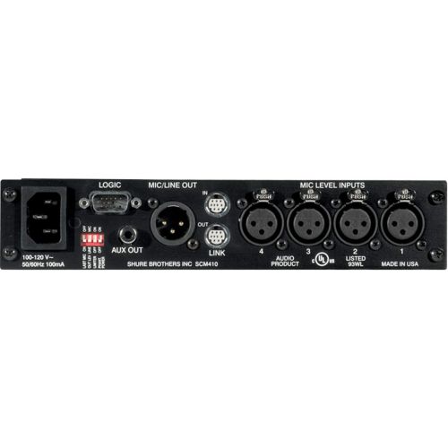  Shure SCM410 4-Channel Automatic Microphone Mixer (12V Phantom Power) with Logic Control, IntelliMix Technology and Adjustable EQ per Channel