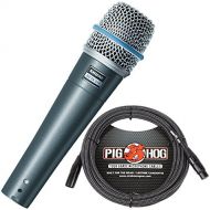 Shure BETA 57A Instruement Microphone & Pig Hog Black & White Woven Mic Cable, 20ft XLR - Bundle