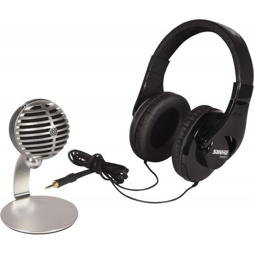  Shure Mobile Recording Kit with SRH240A Headphones and MV5 Microphone Including Lightning and USB Cables, Grey, Black (MV5/A-240 BNDL)