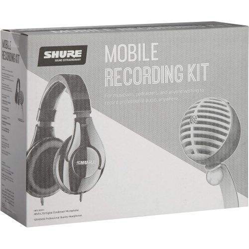  Shure Mobile Recording Kit with SRH240A Headphones and MV5 Microphone Including Lightning and USB Cables, Grey, Black (MV5/A-240 BNDL)