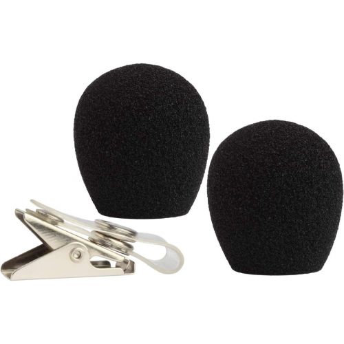  Shure RK318WS Black Foam Windscreens and Clothing Clip for All WH10, WH20 Headworn Microphones, Set of 2