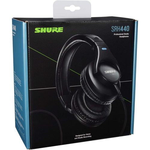  Shure SRH440 Professional Studio Headphones, Enhanced Frequency Response and Extended Range for Home and Studio Recording, with Detachable Coiled Cable, Carrying Bag and 1/4 Adapte