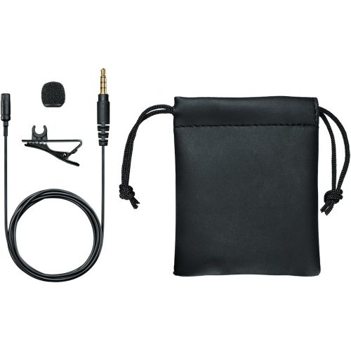  Shure MVL Omnidirectional Condenser Lavalier Microphone [1/8 (3.5mm)] + Windscreen, Tie-Clip, Mount and Carrying Pouch, Black