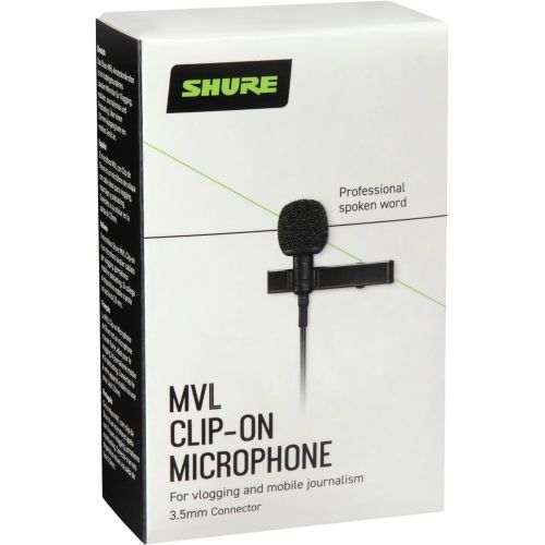  Shure MVL Omnidirectional Condenser Lavalier Microphone [1/8 (3.5mm)] + Windscreen, Tie-Clip, Mount and Carrying Pouch, Black