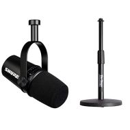Shure MV7 USB Microphone + On Stage Desktop Stand Bundle for Podcasting, Recording, Streaming & Gaming, Built-In Headphone Output, All Metal USB/XLR Dynamic Mic, Voice-Isolating Te