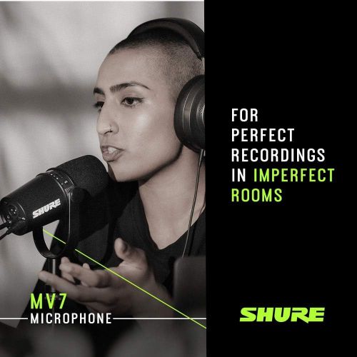  Shure MV7 USB Microphone + On Stage Desktop Stand Bundle for Podcasting, Recording, Streaming & Gaming, Built-In Headphone Output, All Metal USB/XLR Dynamic Mic, Voice-Isolating Te
