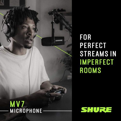  Shure MV7 USB Microphone + On Stage Desktop Stand Bundle for Podcasting, Recording, Streaming & Gaming, Built-In Headphone Output, All Metal USB/XLR Dynamic Mic, Voice-Isolating Te