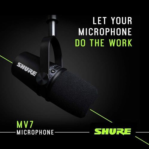  Shure MV7 USB Microphone + On Stage Desktop Stand Bundle for Podcasting, Recording, Streaming & Gaming, Built-In Headphone Output, All Metal USB/XLR Dynamic Mic, Voice-Isolating Te