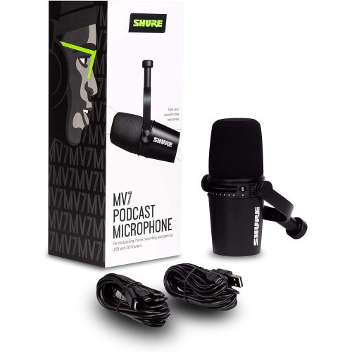  Shure MV7 USB Microphone + On Stage Desktop Stand Bundle for Podcasting, Recording, Streaming & Gaming, Built-In Headphone Output, All Metal USB/XLR Dynamic Mic, Voice-Isolating Te