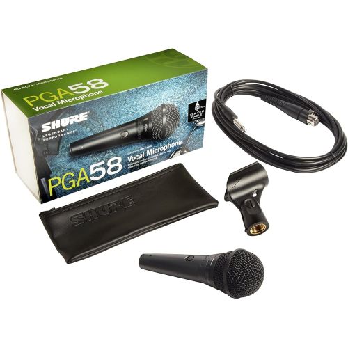  Shure PGA58-QTR Cardioid Dynamic Vocal Microphone with 15 XLR-QTR Cable, Black, 5.00 x 10.00 x 3.50