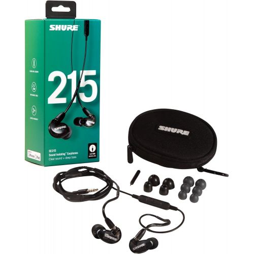  Shure SE215-K-UNI Sound Isolating Earphones with Inline Remote & Mic for iOS/Android,Black