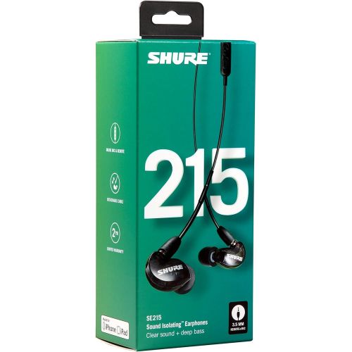  Shure SE215-K-UNI Sound Isolating Earphones with Inline Remote & Mic for iOS/Android,Black