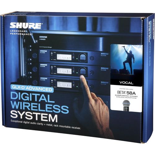  Shure GLXD24R/B58-Z2 Rechargeable Wireless System with BETA58A Vocal Microphone, Half Rack