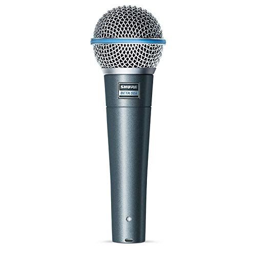  Shure BETA 58A Supercardioid Dynamic Vocal Microphone with A25D Adjustable Stand Adapter, 5/8” to 3/8” (Euro) Thread Adapter and Storage Bag