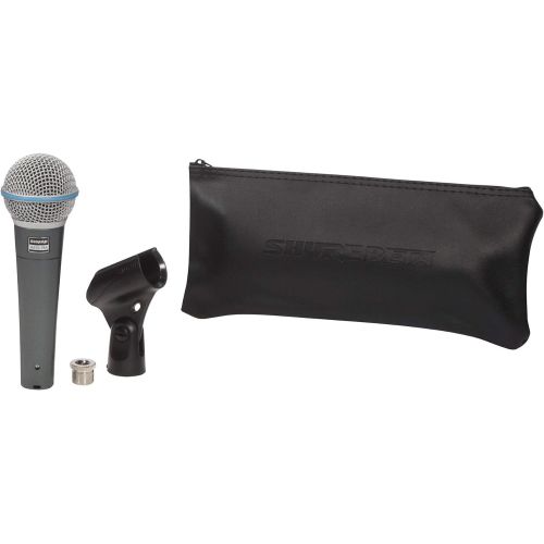  Shure BETA 58A Supercardioid Dynamic Vocal Microphone with A25D Adjustable Stand Adapter, 5/8” to 3/8” (Euro) Thread Adapter and Storage Bag