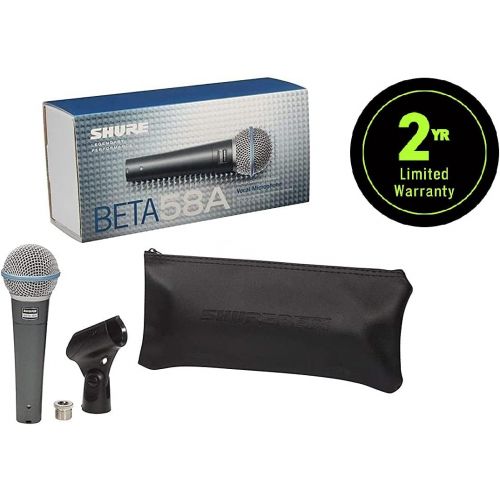  Shure BETA 58A Supercardioid Dynamic Vocal Microphone with A25D Adjustable Stand Adapter, 5/8” to 3/8” (Euro) Thread Adapter and Storage Bag