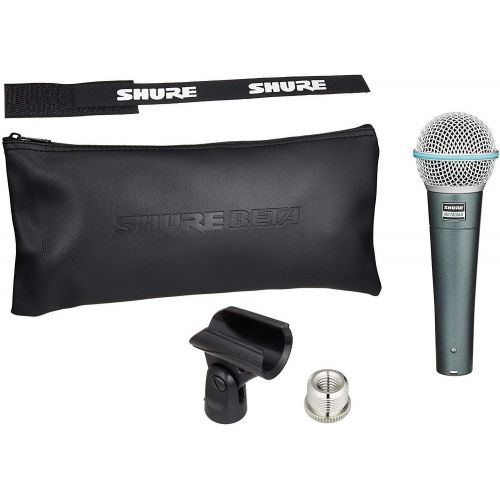  Shure BETA 58A Supercardioid Dynamic Vocal Microphone with A25D Adjustable Stand Adapter, 5/8” to 3/8” (Euro) Thread Adapter and Storage Bag