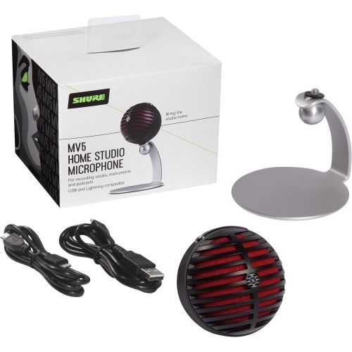  [아마존베스트]Shure MV5 Digital Condenser Microphone (Black) + USB & Lightning Cable