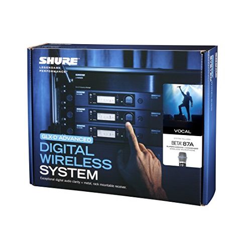  Shure GLXD24RB87A-Z2 Rechargeable Wireless System with BETA87A Vocal Microphone, Half Rack