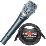 Shure BETA 87A Supercardioid Condenser Microphone & Pig Hog Black & White Woven Mic Cable, 20ft XLR - Bundle