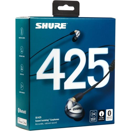  Shure SE425-V+BT1 Wireless Sound Isolating Earphones with Bluetooth Enabled Communication Cable, Silver