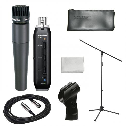  Shure Home Recording Studio Start-up Kit With Shure SM57 Microphone, Shure X2U XLR-to-USB Audio Interface, 20-Foot XLR Cable, Boom Stand, Windscreen