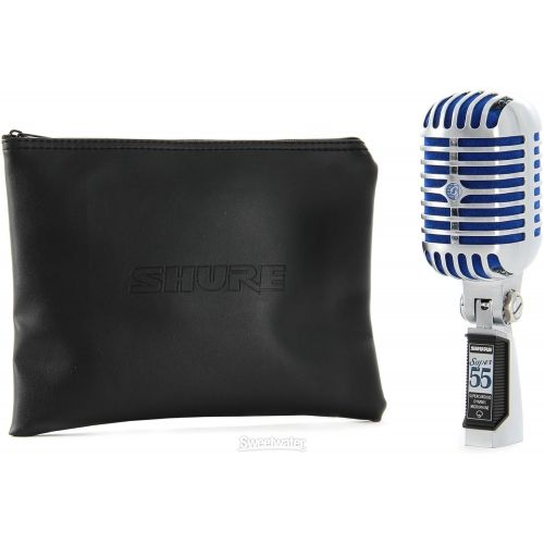  Shure Super 55 Deluxe Vocal Microphone & Pig Hog Black & White Woven Mic Cable, 20ft XLR - Bundle