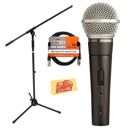  Shure SM58S Vocal OnOff Switch Microphone Bundle with 20-Foot XLR Cable, Windscreen, and Boom Stand