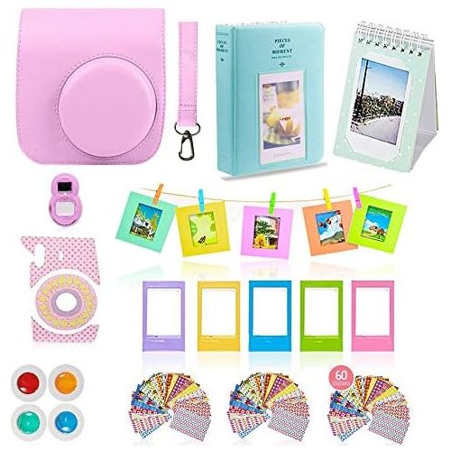  [아마존베스트]Shutter Fujifilm Instax Mini 9 or Mini 8 Camera Accessories Bundle 11 PC Gift kit Set Includes Pink Instax Case + Strap, 2 Fuji Albums, Filters, Selfie Lens, Hanging + Creative Frames, 60