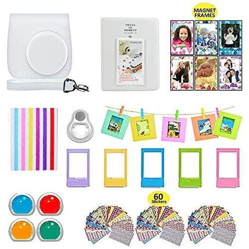  Shutter Fujifilm Instax Mini 11,Ice White Camera Accessories Bundle, Set Includes: Camera Case with Strap, 1 Album, 4 Color Filters, Selfie Lens, 6 Magnets + 10 Hanging + Creative Frames,