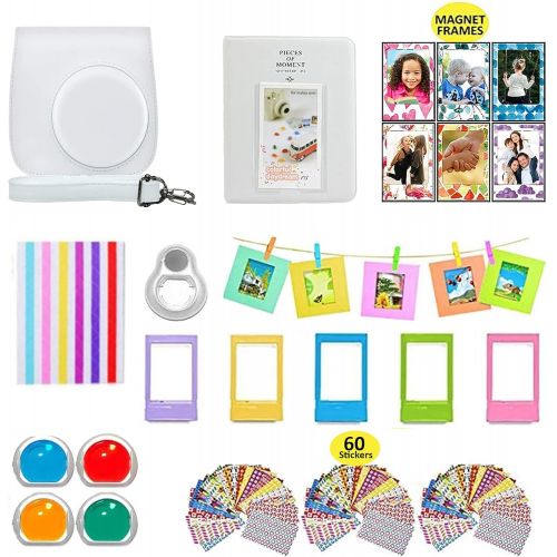  Shutter Fujifilm Instax Mini 11,Ice White Camera Accessories Bundle, Set Includes: Camera Case with Strap, 1 Album, 4 Color Filters, Selfie Lens, 6 Magnets + 10 Hanging + Creative Frames,