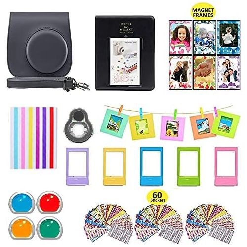  Shutter Fujifilm Instax Mini 11, Charcoal Gray Camera Accessories Bundle, Set Includes: Camera Case with Strap, 1 Album, 4 Color Filters, Selfie Lens, 6 Magnets + 10 Hanging + Creative Fra