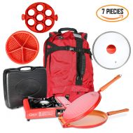 Shuxy QUICKY COPPER PAN Camping Cookware Mess Kit Backpacking Gear & Hiking Outdoors Bug Out Bag Cooking Equipment Cookset Kitchen 7 Piece | Lightweight, Compact,Stove, Durable Pot Pan -
