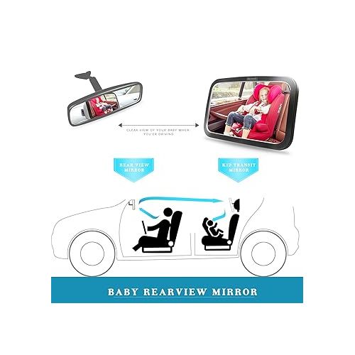  Shynerk Baby Car Mirror, Safety Car Seat Mirror for Rear Facing Infant with Wide Crystal Clear View, Shatterproof, Fully Assembled, Crash Tested and Certified