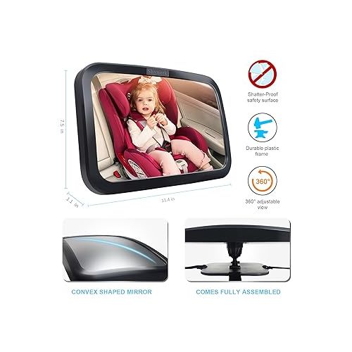  Shynerk Baby Car Mirror, Safety Car Seat Mirror for Rear Facing Infant with Wide Crystal Clear View, Shatterproof, Fully Assembled, Crash Tested and Certified