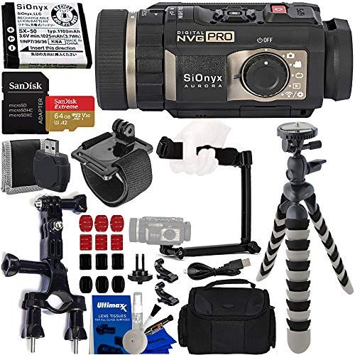  SiOnyx Aurora PRO Night Vision Camera & Basic Action Bundle - Includes: SanDisk Extreme 64GB microSDXC Memory Card with Adapter, Multi-Function Grip/Arm/Tripod/Selfie Stick, Pipe M