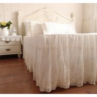 Sibaier Ruffle Frill Beautiful Lace Ivory 100% Cotton Bed Skirt (Queen)