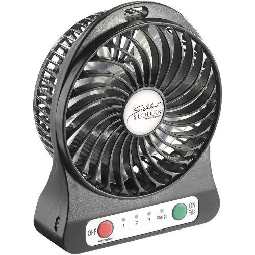  Sichler Haushaltsgerate Ventilator mit Batterie: 3in1-Akku-Tisch-Ventilator mit Powerbank-Funktion & Leuchte, 1.800 mAh (Batteriebetriebener Ventilator)