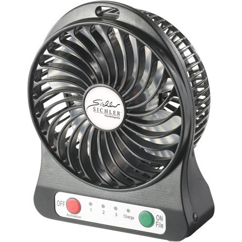  Sichler Haushaltsgerate Ventilator mit Batterie: 3in1-Akku-Tisch-Ventilator mit Powerbank-Funktion & Leuchte, 1.800 mAh (Batteriebetriebener Ventilator)