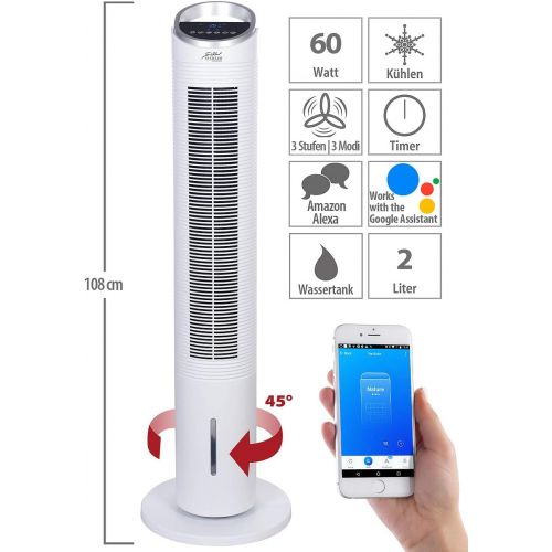  [아마존베스트]Sichler Haushaltsgerate Tower air cooler: 3-in-1 WiFi air cooler with app, for Siri, Alexa and Google Assistant, 60 W (fan with water tank).