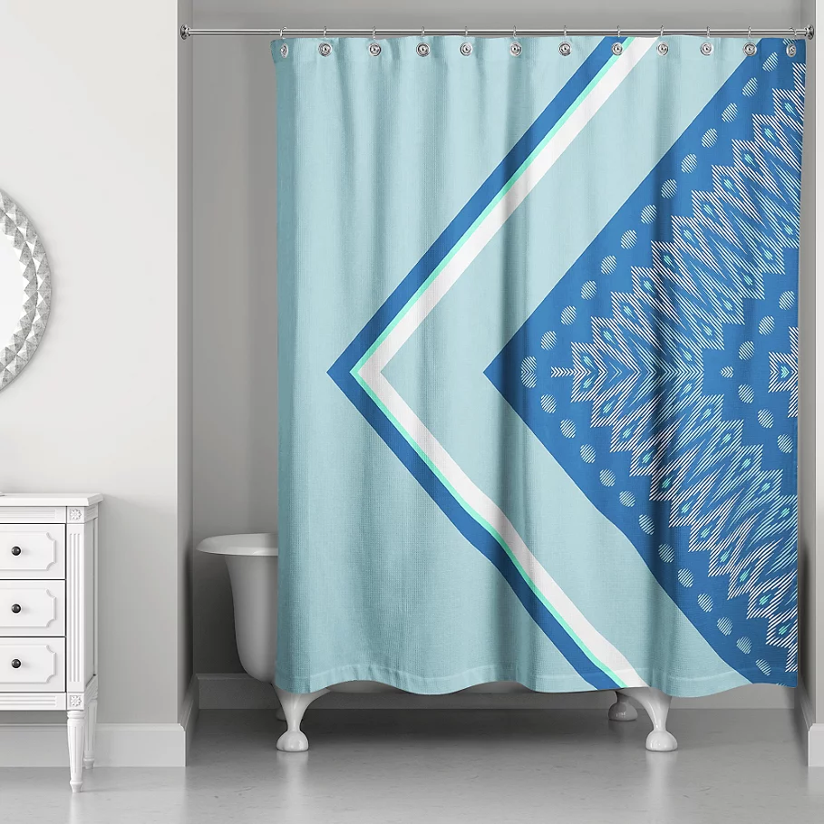  Side Angles Boho Tribal Shower Curtain in Blue