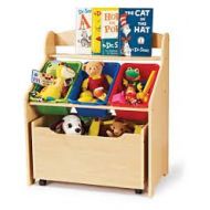 Side Kicks Top Selling Kids Toddlers Wooden Organizer Storage Play Toy Box Bin- Solid Wood Portable With Three Storage Tubs Wheels- Perfect For Den Play Room Classroom- Long Life Durable Stro