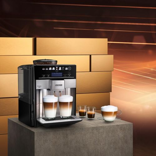  Siemens EQ.6 Plus s700 automatic coffee machine (1500 watts, ceramic grinder, touch sensor direct dial buttons, personalised drinks, double cup cover) stainless steel, Coffee machi