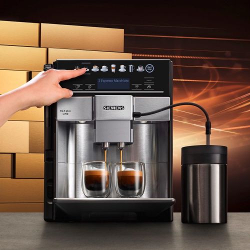  Siemens EQ.6 Plus s700 automatic coffee machine (1500 watts, ceramic grinder, touch sensor direct dial buttons, personalised drinks, double cup cover) stainless steel, Coffee machi