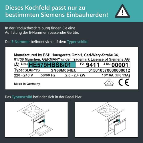  Siemens EA645GN17 iQ513 Kochfeld Elektro / 58.3 cm / Flachrahmen-Design-Glasschutzbedruckung / Komfort: 4 highSpeed-Kochzonen, davon-1 mit zuschaltbarer Braterzone- 1 Zweikreis-Koc