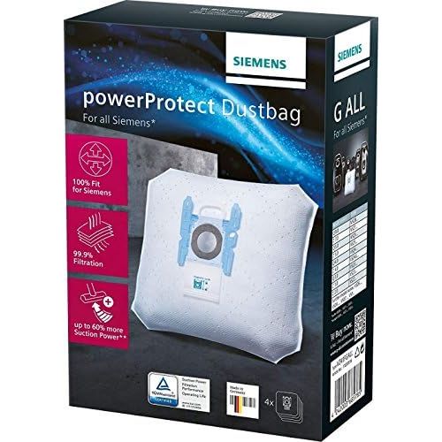  Siemens Bodenstaubsauger Q5.0 extreme Silence Power EEK B (850 Watt, 4 L Staubbeutelvolumen, Hochleistungs-Hygienefilter) schwarz + Staubsaugerbeutel PowerProtect (Type G All, ausse