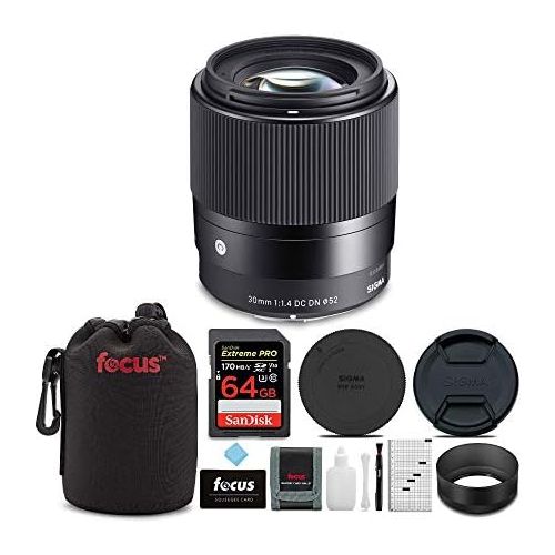  [아마존베스트]Sigma 30mm f/1.4 DC DN Contemporary Prime Lens for Sony E-Mount w/ 64GB Extreme PRO Bundle