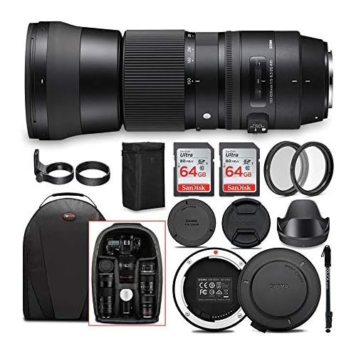  Sigma 150-600mm 5-6.3 Contemporary DG OS HSM Lens for Canon DSLR Cameras USB Dock and Two 64GB SD Card Bundle (8 Items)