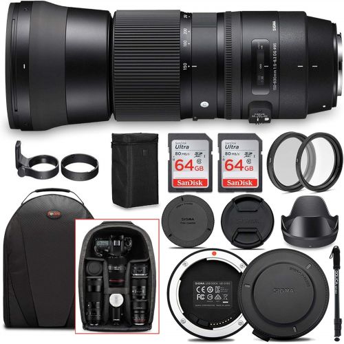  Sigma 150-600mm 5-6.3 Contemporary DG OS HSM Lens for Canon DSLR Cameras USB Dock and Two 64GB SD Card Bundle (8 Items)